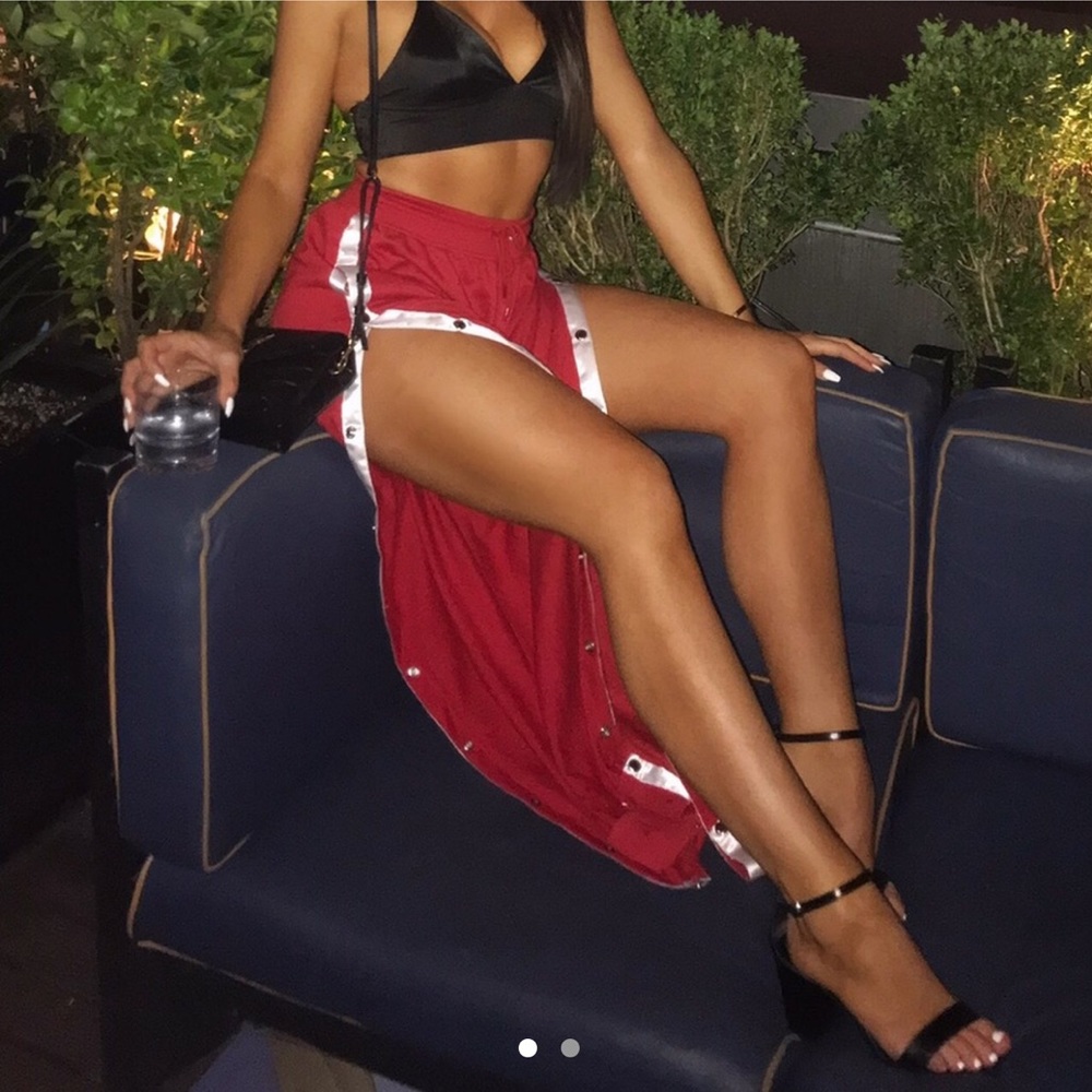 Red snap track pants